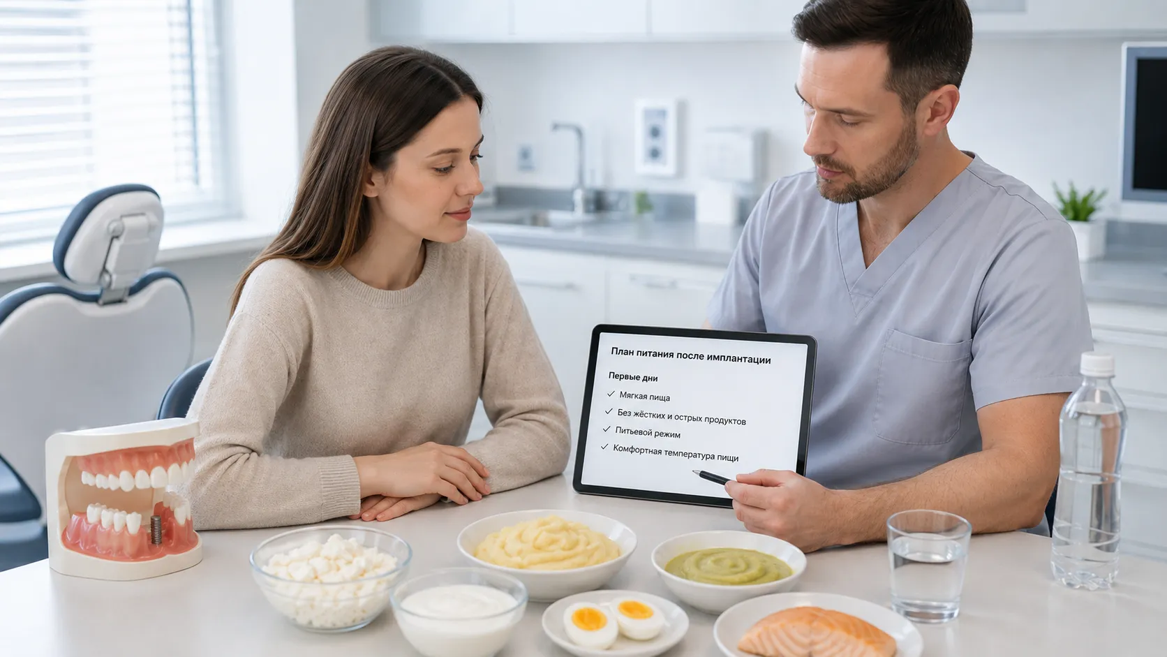 Пациент заранее готовит мягкие продукты перед операцией по установке импланта