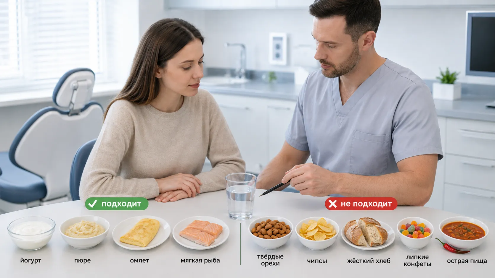Подходящие и нежелательные продукты в первую неделю после имплантации зуба